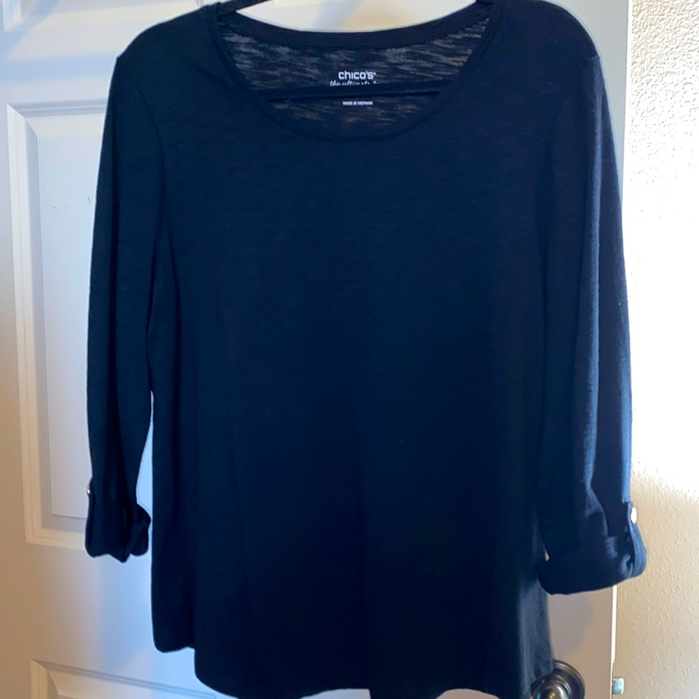 NWT💫 Chico’s “the ultimate tee” cotton slub, utility button top 3/4 sleeves